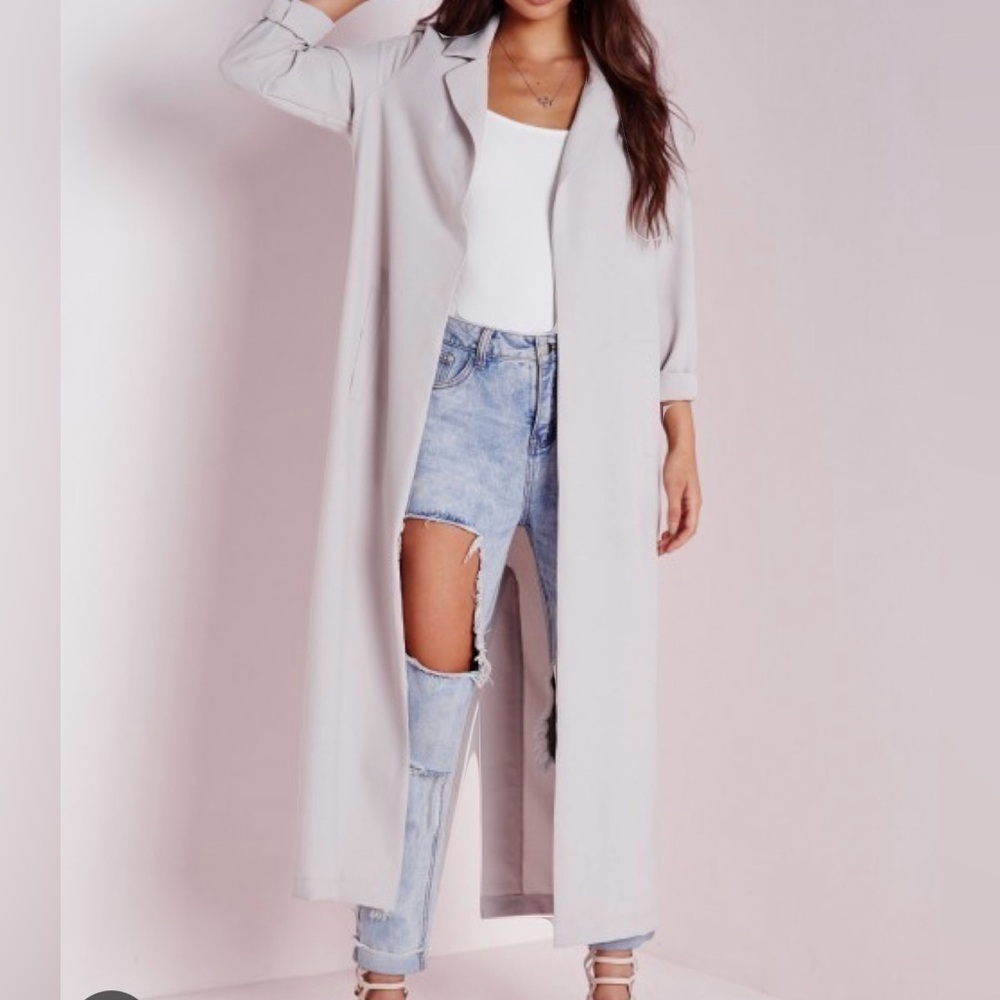 Long Sleeve Maxi Duster Coat Gray